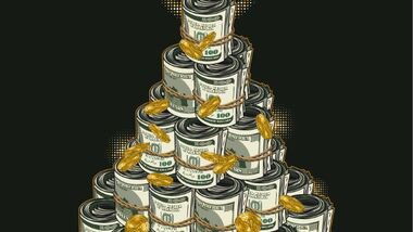 pyramid of rolled cash