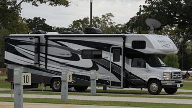 Black and White RV in spot at Boomtown Casino Biloxi RV Park